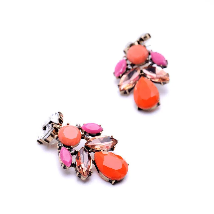 European Pop Multicolor Droplets Cluster Earrings Women Statement Jewelry