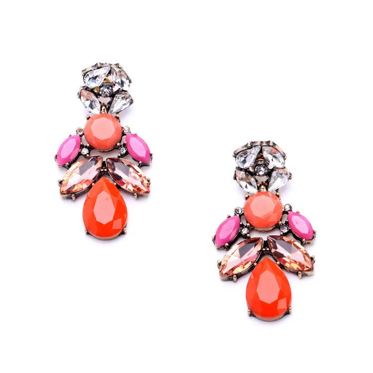 European Pop Multicolor Droplets Cluster Earrings Women Statement Jewelry