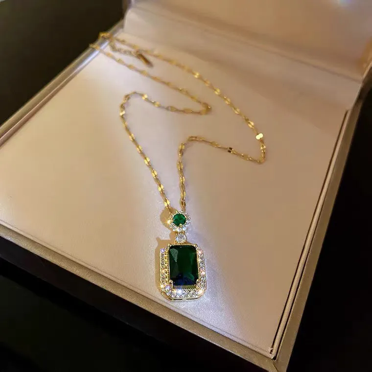 Exquisite Emerald Green Geometric Jewelry Set Stainless Steel