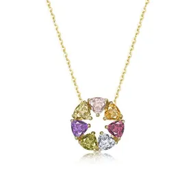 FANCIME "Rainbow Star Circle" Round Circle 14K Yellow Gold Necklace