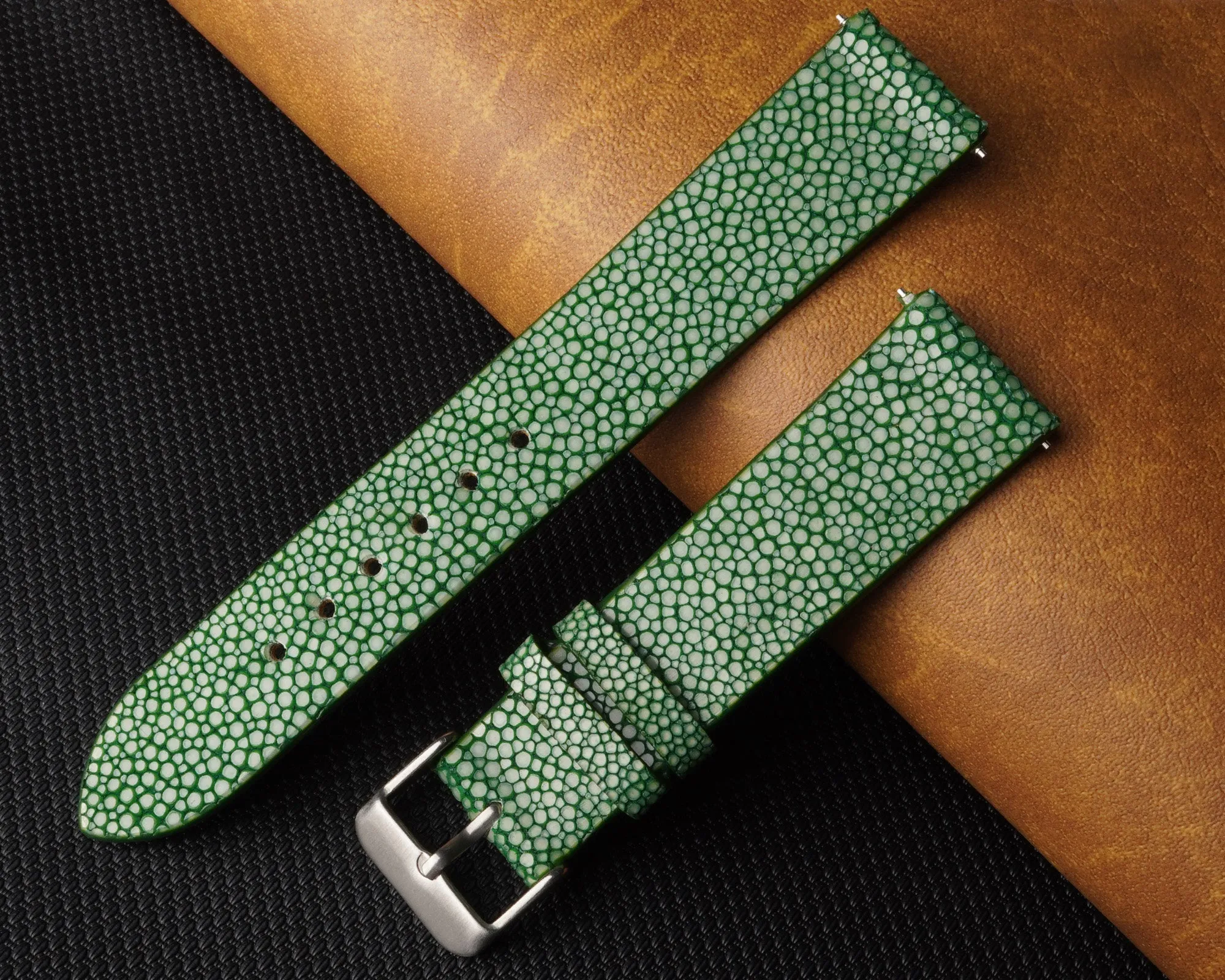 Flat Green Stingray Leather Watch Band