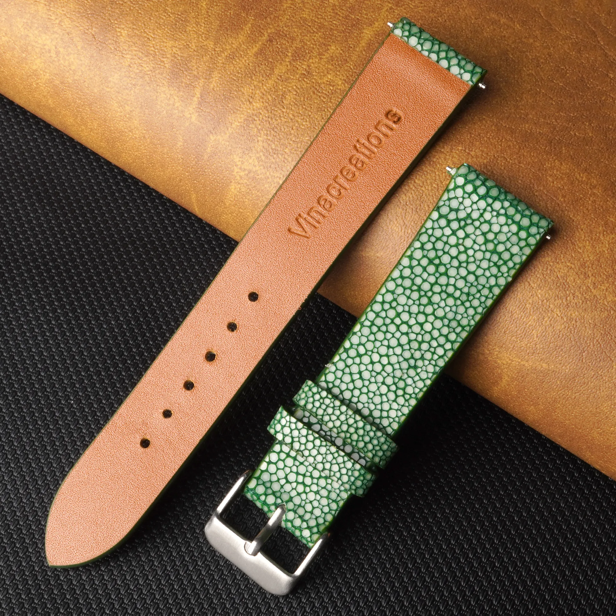 Flat Green Stingray Leather Watch Band