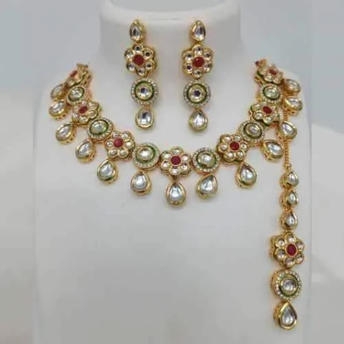 Flower Meena Round Motif Necklace Set