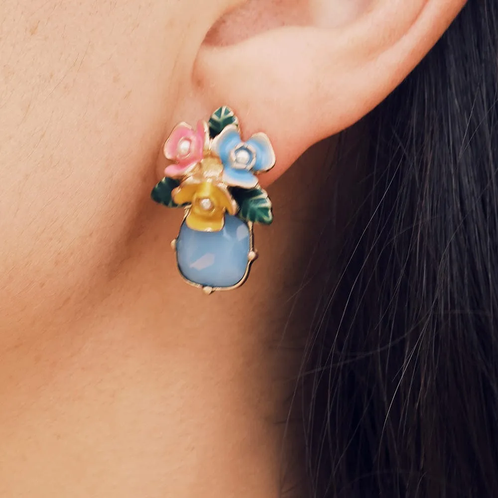 Flower stone stud earrings : Hand painted stud earrings