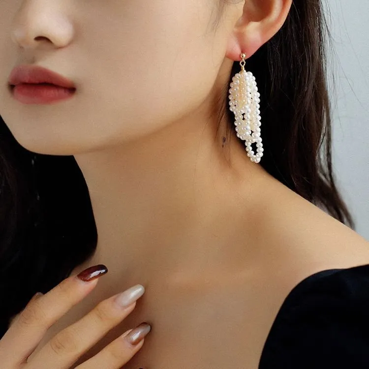 French Sweet Multilayer Rice Pearl Earrings