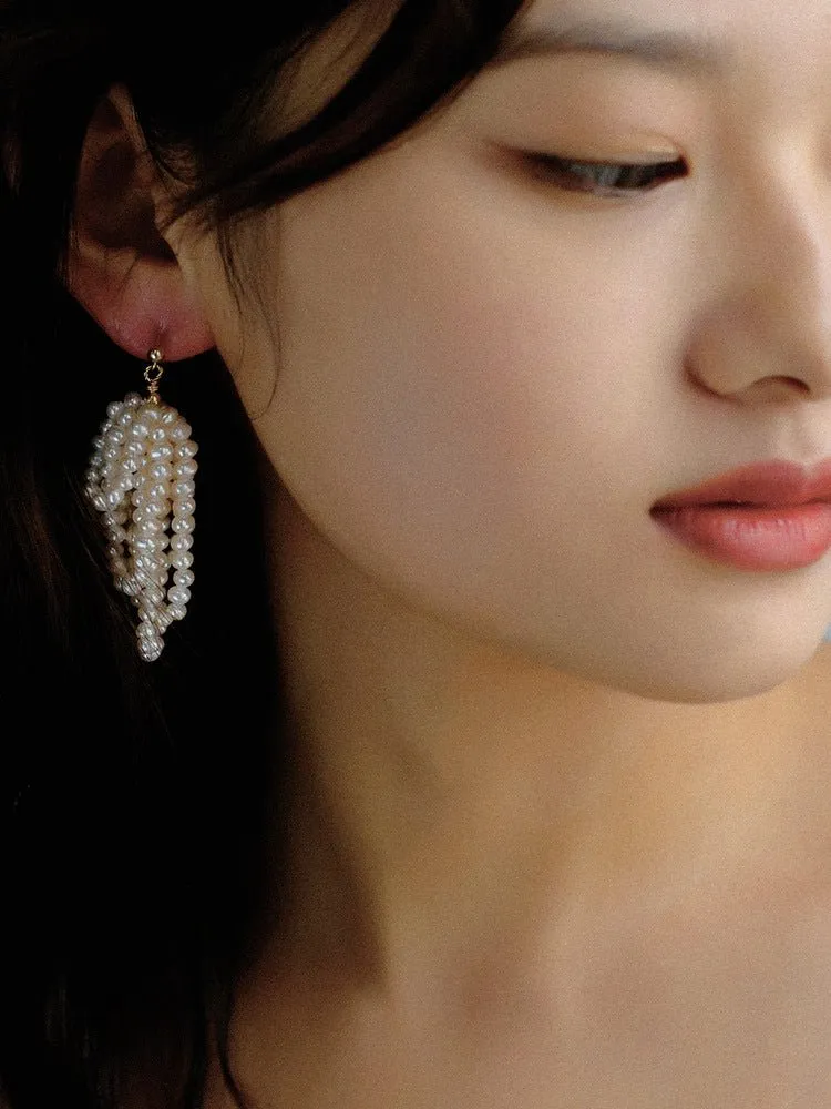 French Sweet Multilayer Rice Pearl Earrings