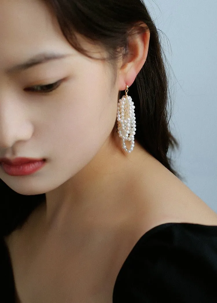 French Sweet Multilayer Rice Pearl Earrings