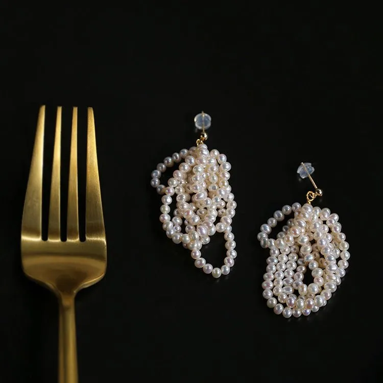 French Sweet Multilayer Rice Pearl Earrings