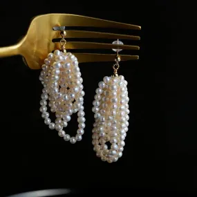 French Sweet Multilayer Rice Pearl Earrings