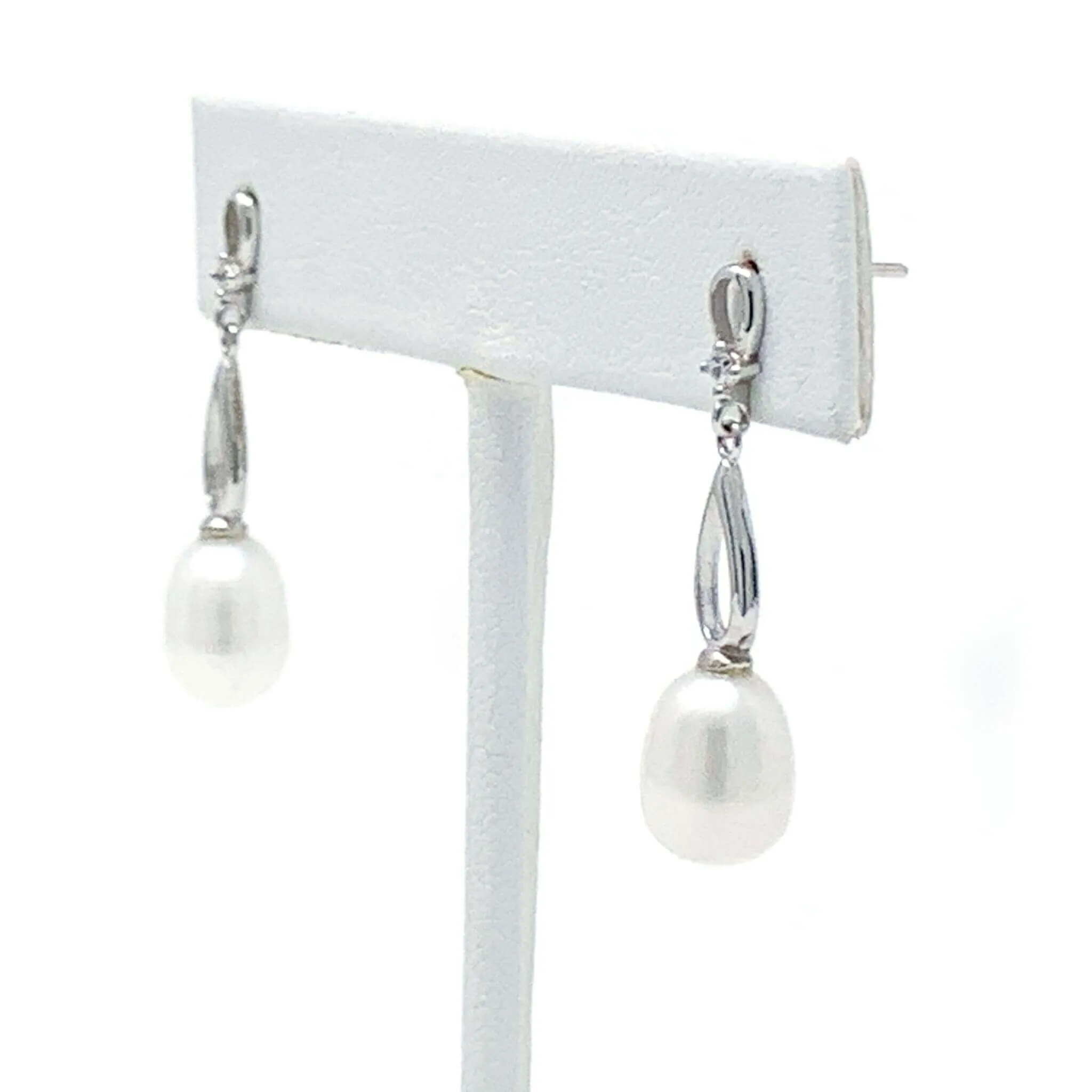 Freshwater Pearl & Cubic Zirconia Sterling Silver Stud Earrings