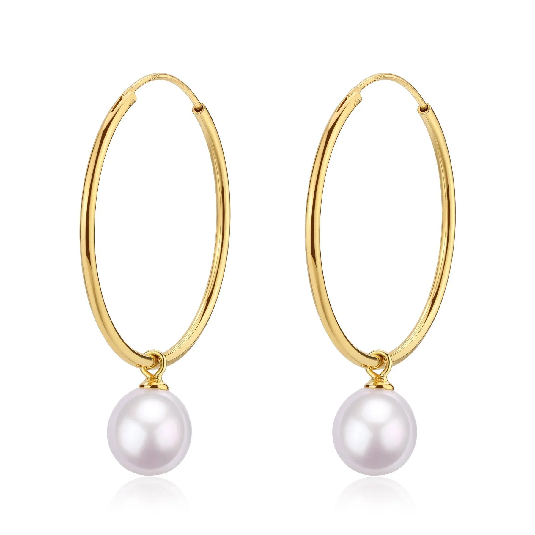 Freshwater Pearl Drop Large Hoop Dangling Earrings