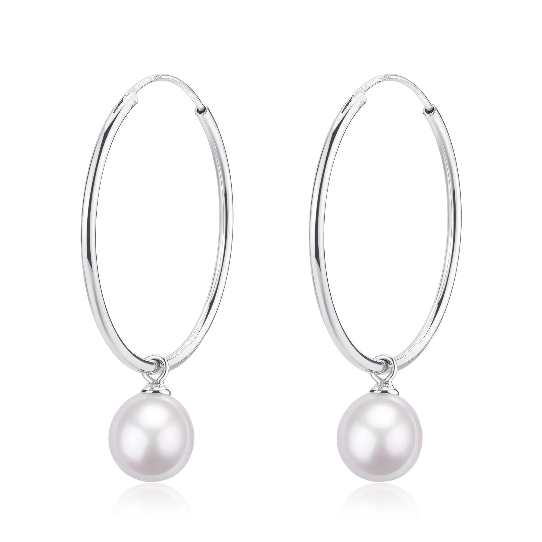 Freshwater Pearl Drop Large Hoop Dangling Earrings