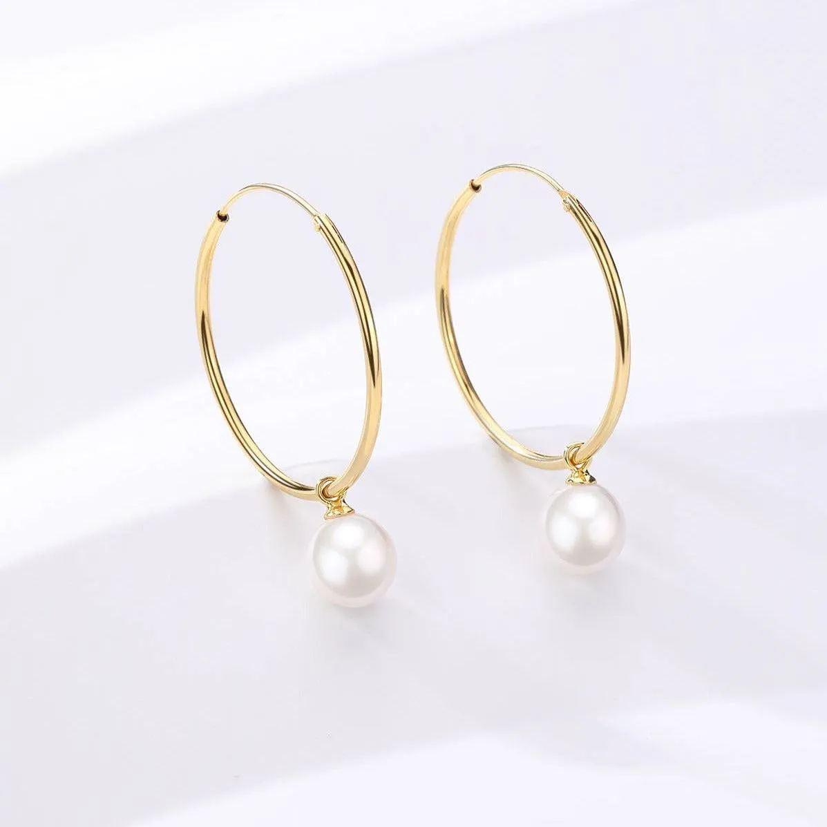 Freshwater Pearl Drop Large Hoop Dangling Earrings