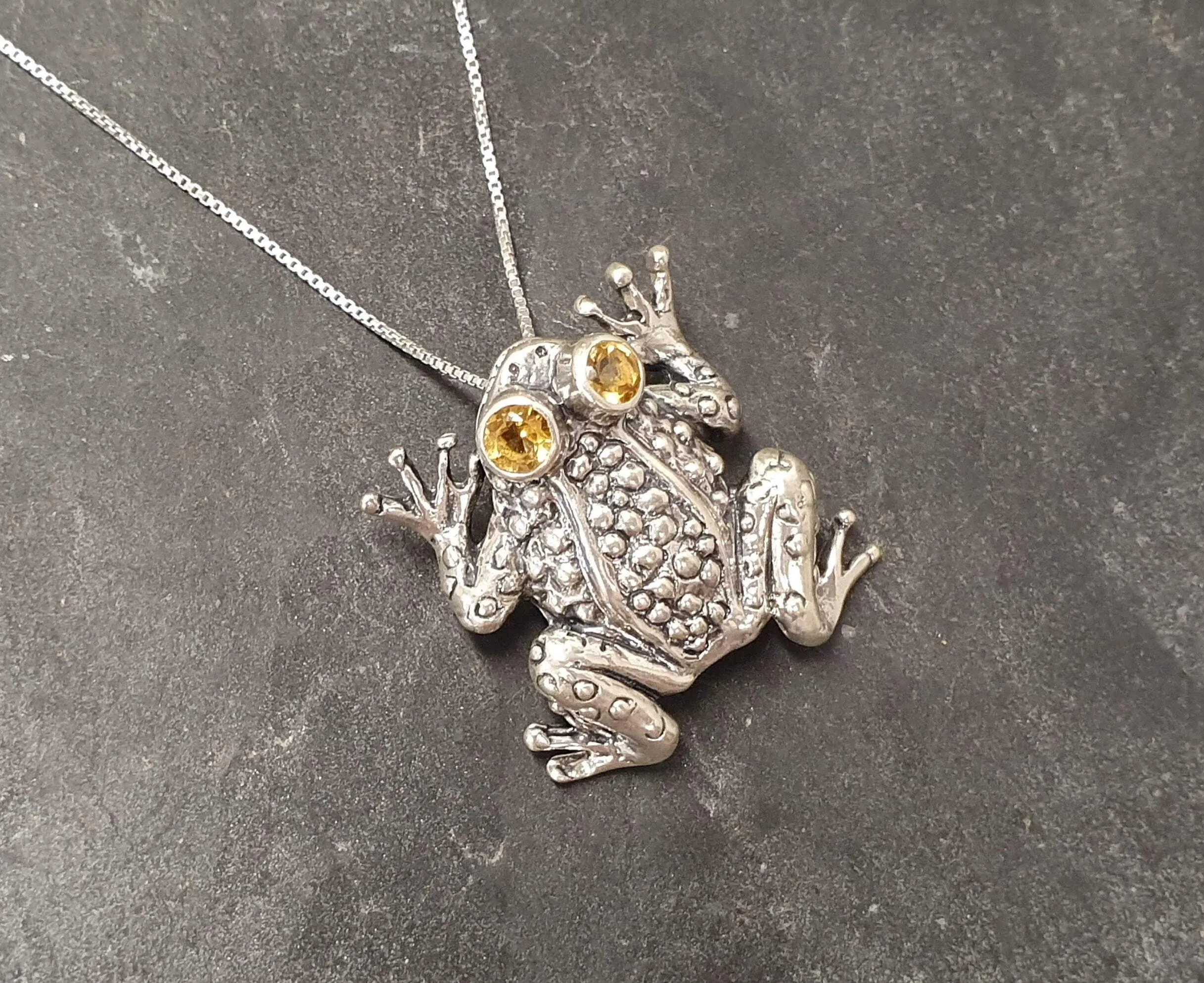 Frog Pendant - Natural Citrine Necklace - Large Frog Necklace