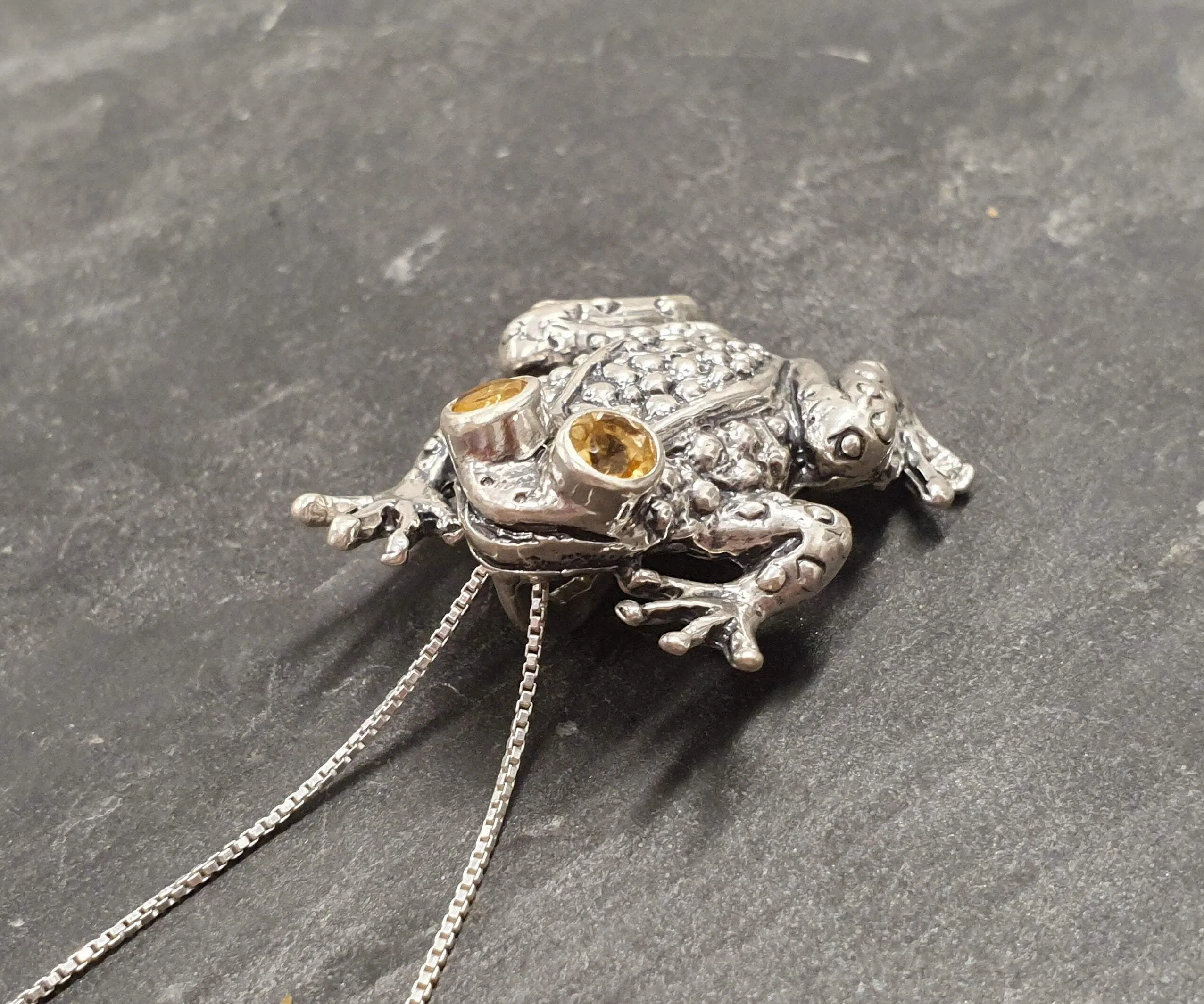 Frog Pendant - Natural Citrine Necklace - Large Frog Necklace