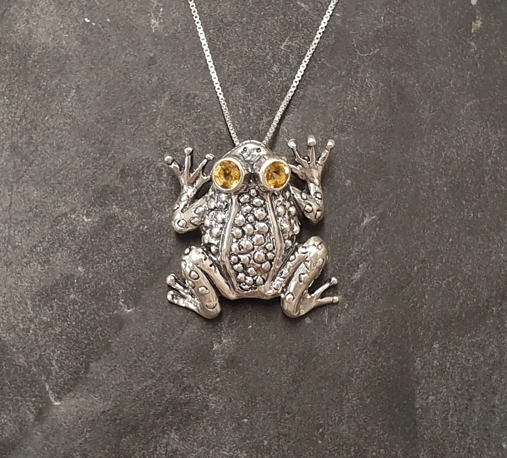 Frog Pendant - Natural Citrine Necklace - Large Frog Necklace