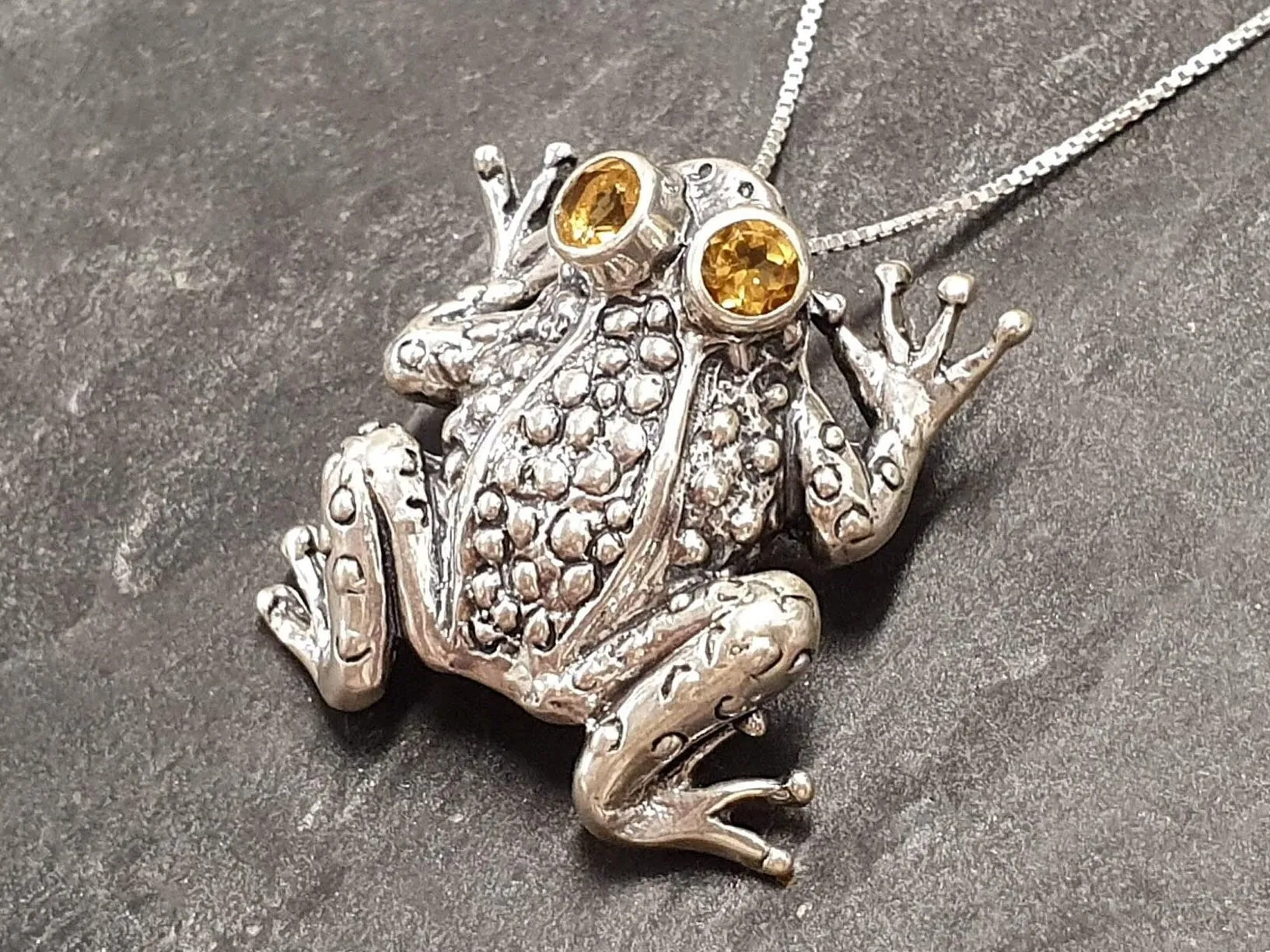 Frog Pendant - Natural Citrine Necklace - Large Frog Necklace