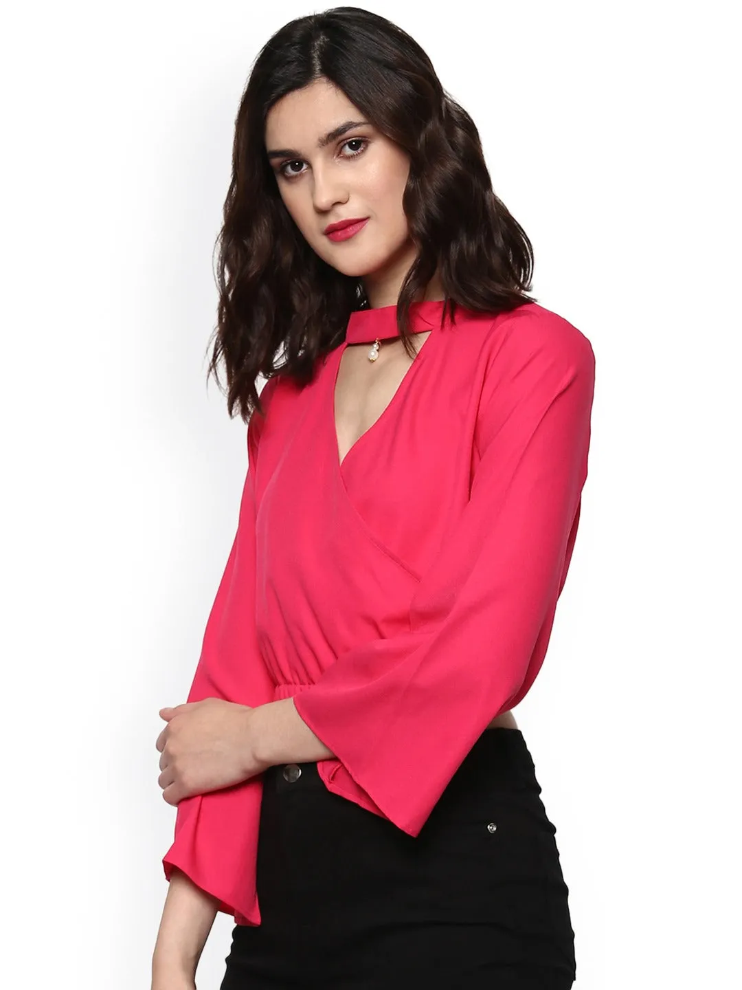 Fuchsia Choker Crop Top