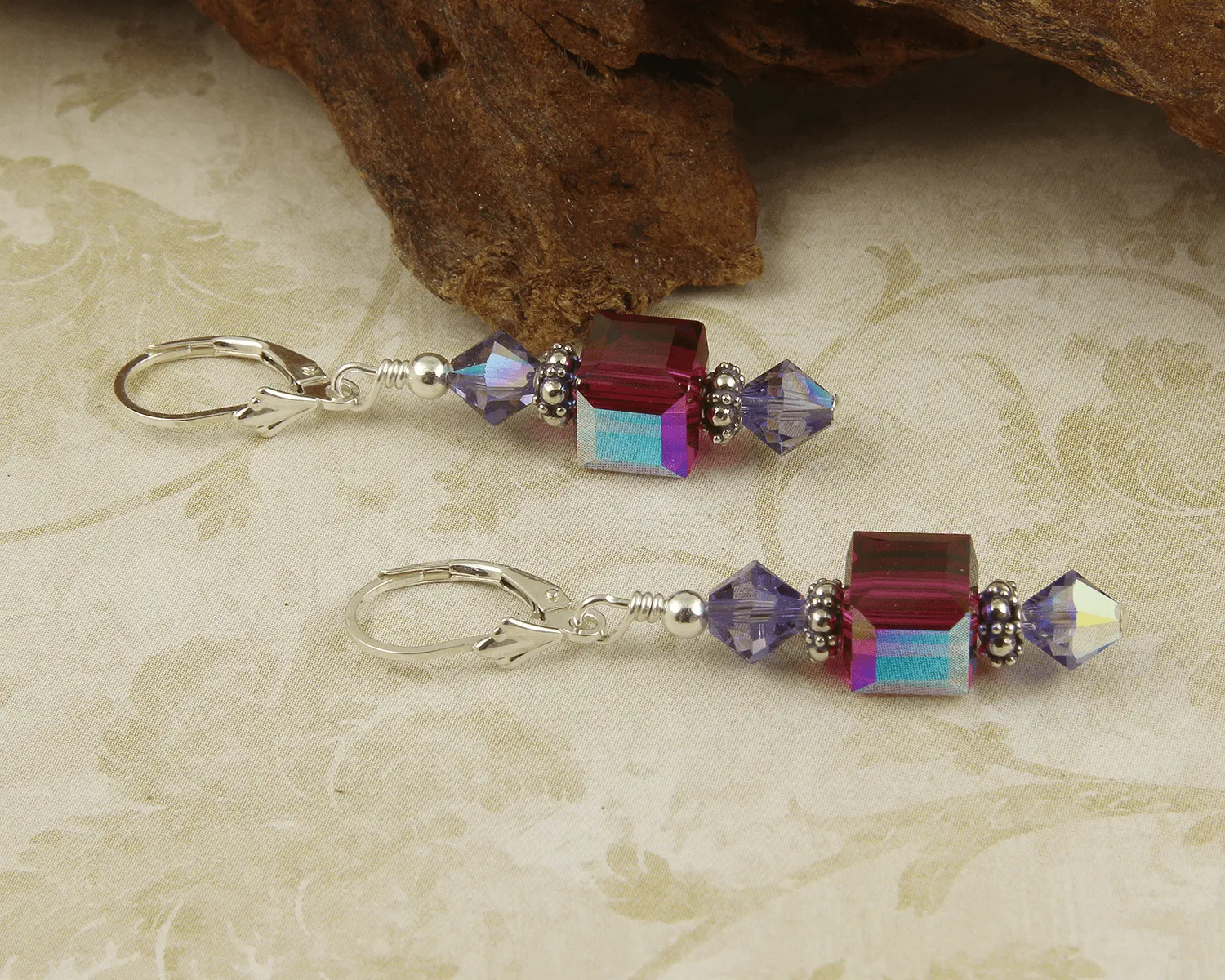 Fuchsia Tanzanite Cube Crystal Earrings