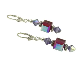 Fuchsia Tanzanite Cube Crystal Earrings