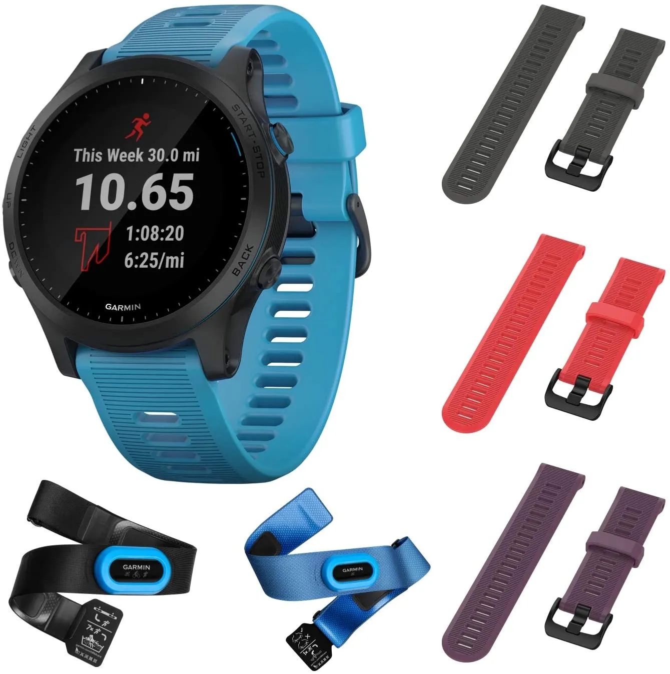 Garmin Forerunner 945 Bundle, Premium GPS Running/Triathlon Smartwatch (010-02063-10, Slate/Red/Purple)