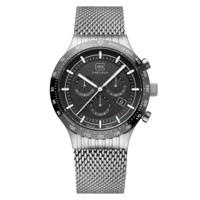 Gents Steel Glock Watch with Black Chronodial and Steel Mesh Strap