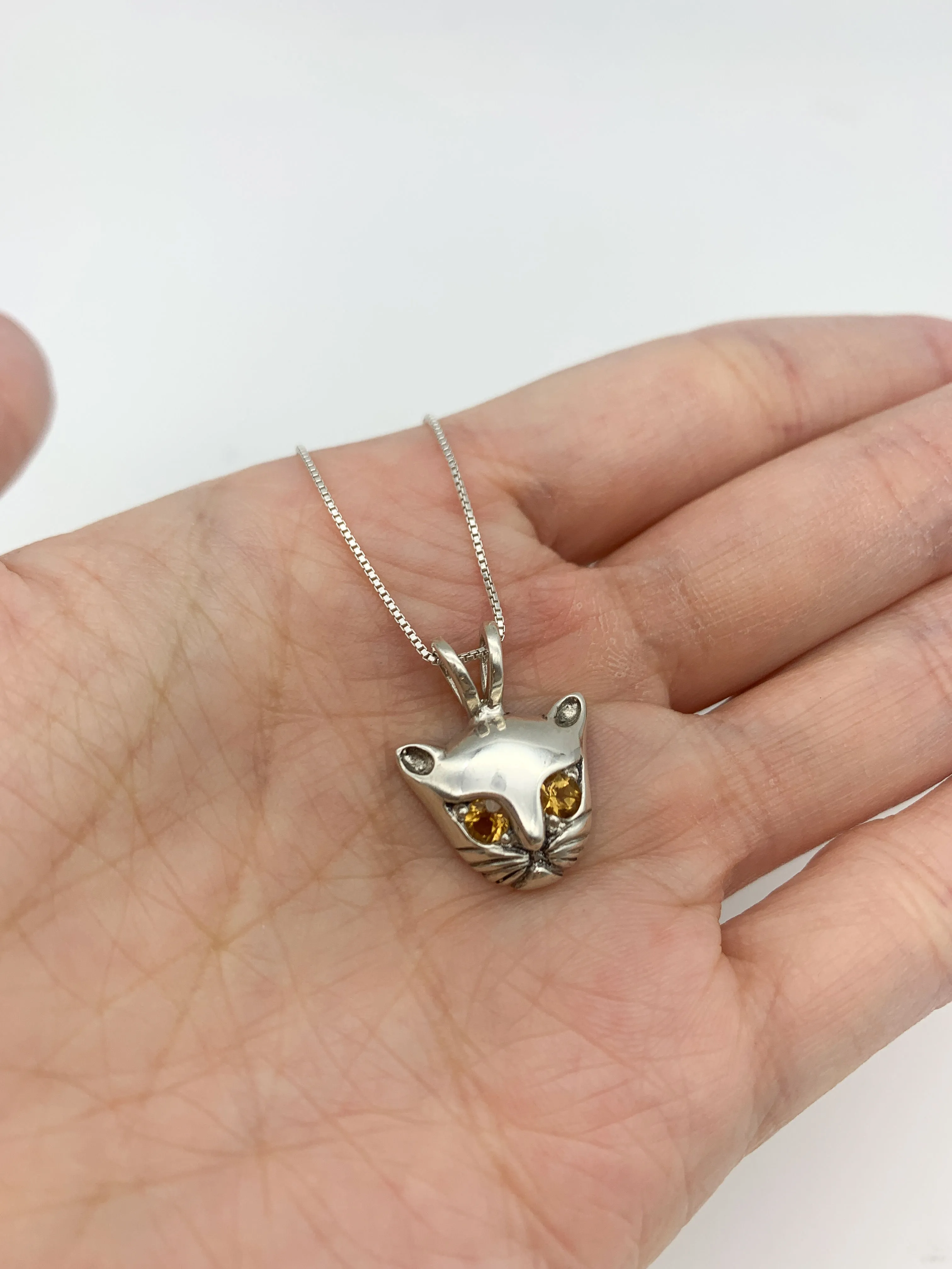 Genuine Citrine Cat Pendant - Yellow Cat Necklace - Cat Lover Pendant