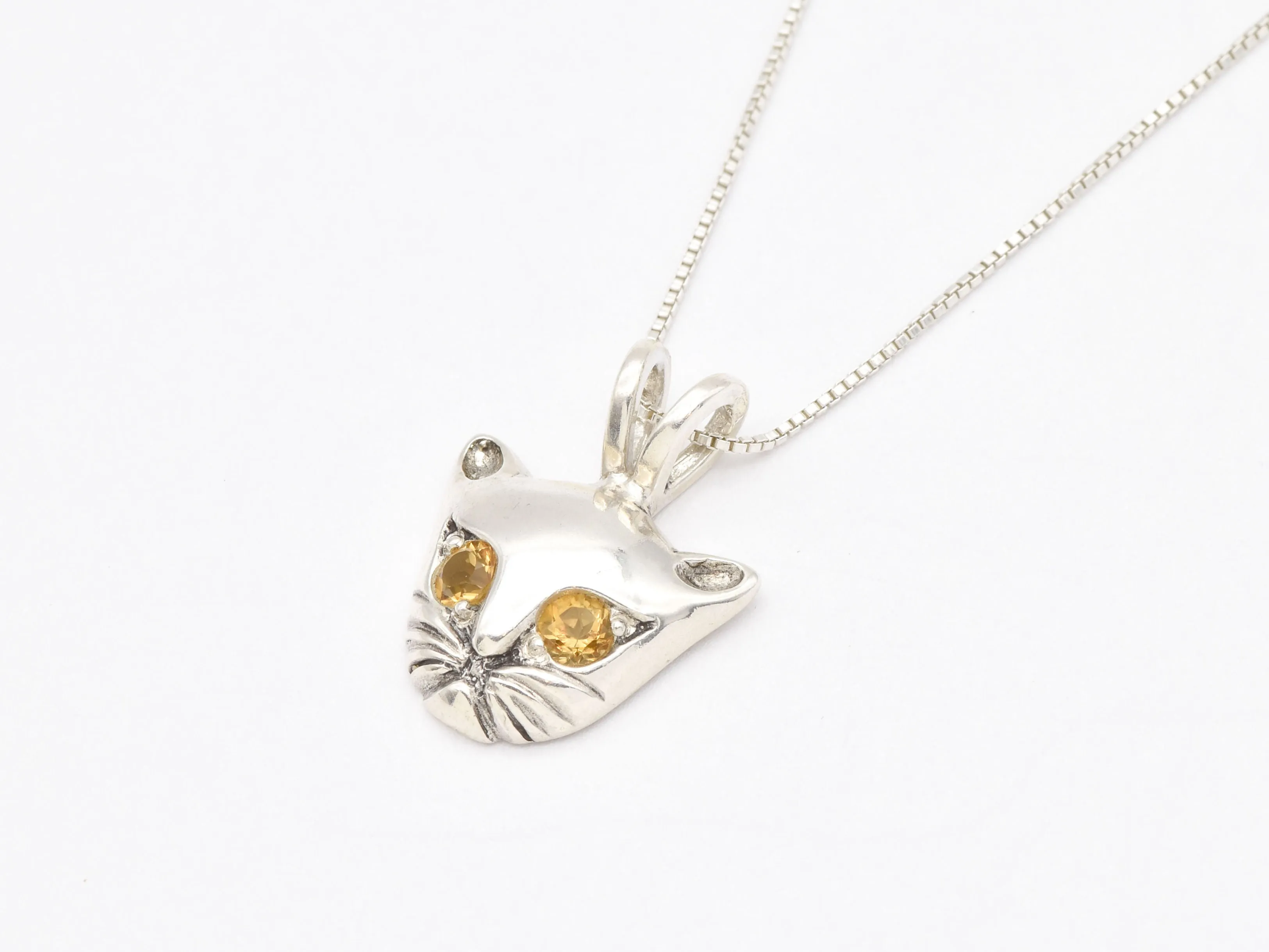 Genuine Citrine Cat Pendant - Yellow Cat Necklace - Cat Lover Pendant