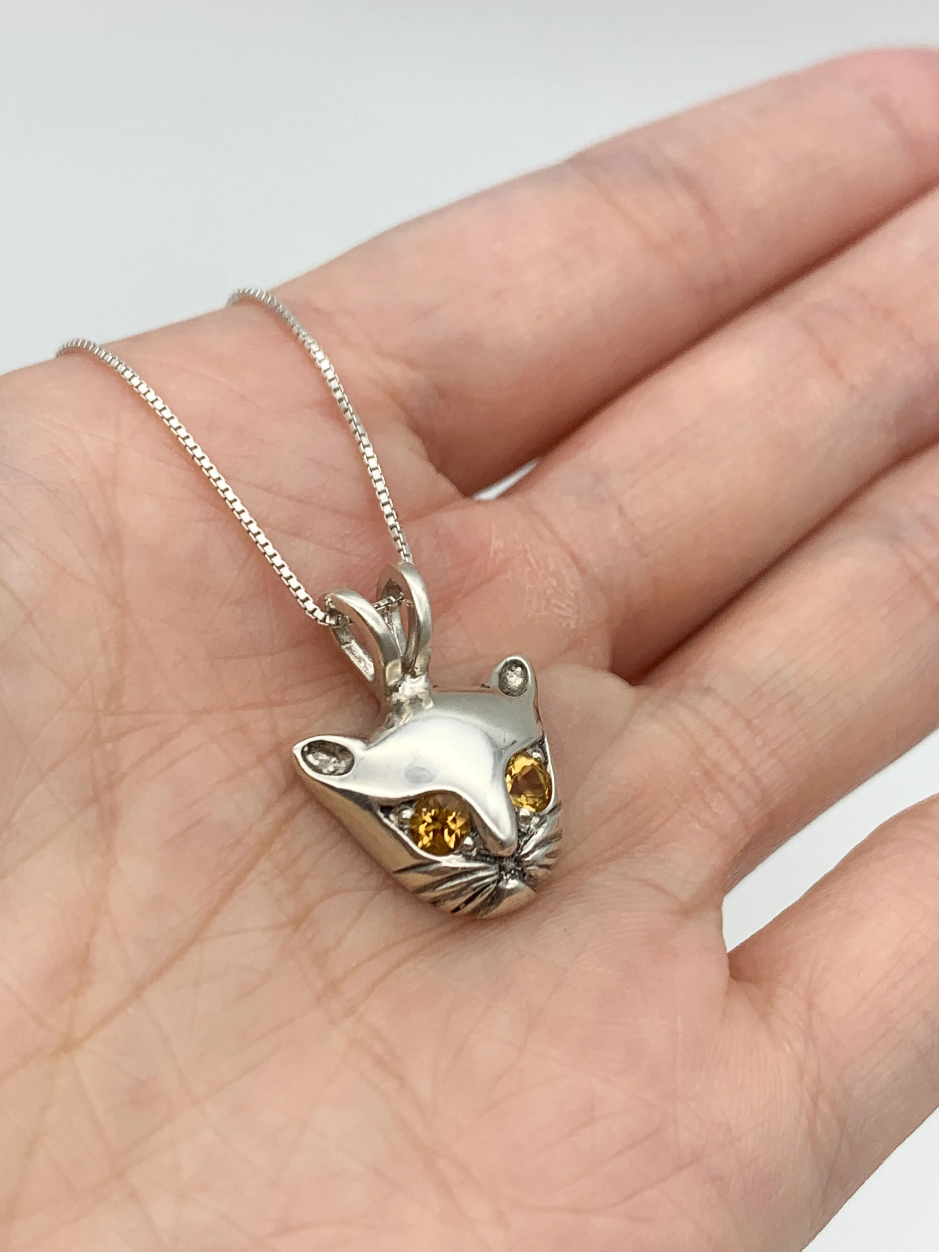 Genuine Citrine Cat Pendant - Yellow Cat Necklace - Cat Lover Pendant