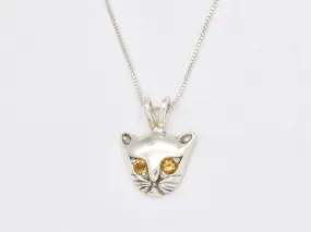 Genuine Citrine Cat Pendant - Yellow Cat Necklace - Cat Lover Pendant