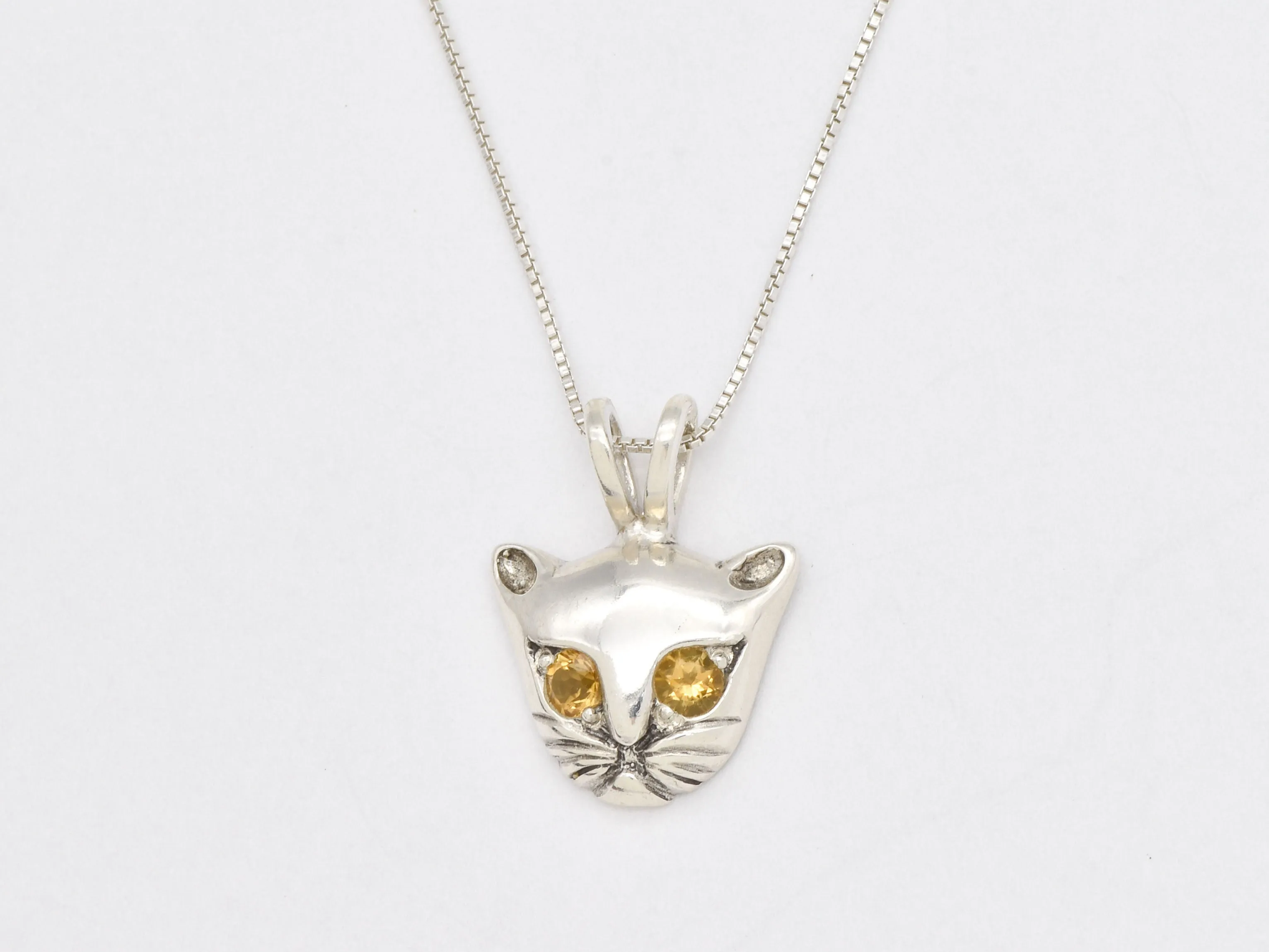 Genuine Citrine Cat Pendant - Yellow Cat Necklace - Cat Lover Pendant