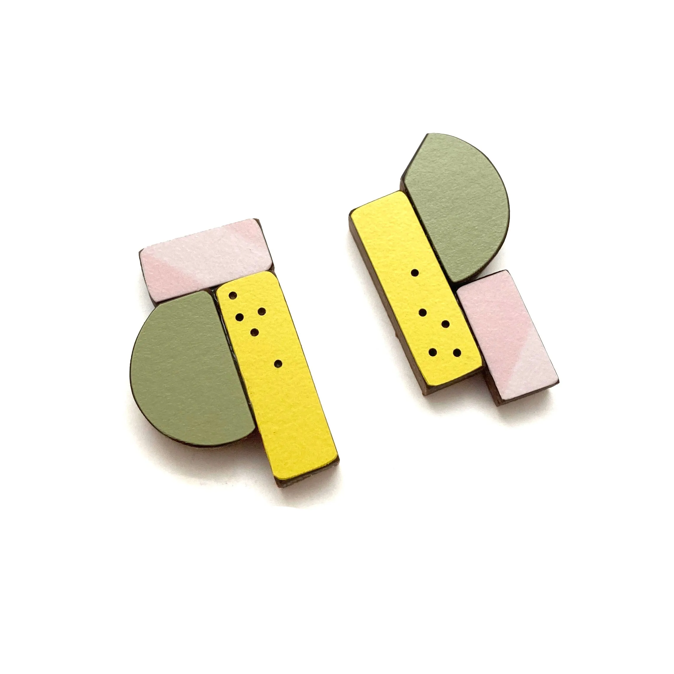 Geometric Earrings - Pink, Yellow and Green