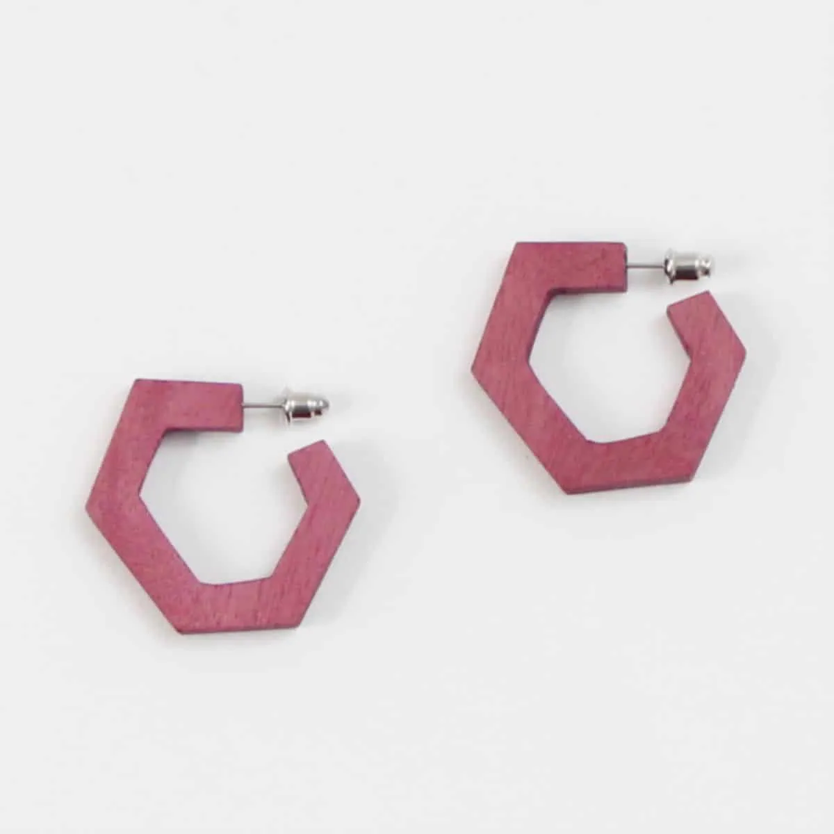 Geometric Wooden Hoop Earrings Pink