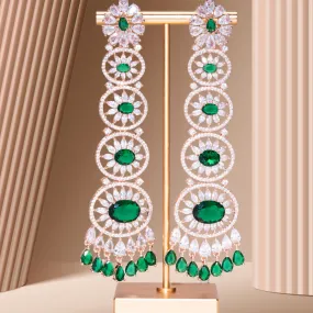 Gigi Emerald Green Long Statement Chandelier Earrings Rose Gold- Jaipur Rose Modern Luxury Designer Indian Jewelry