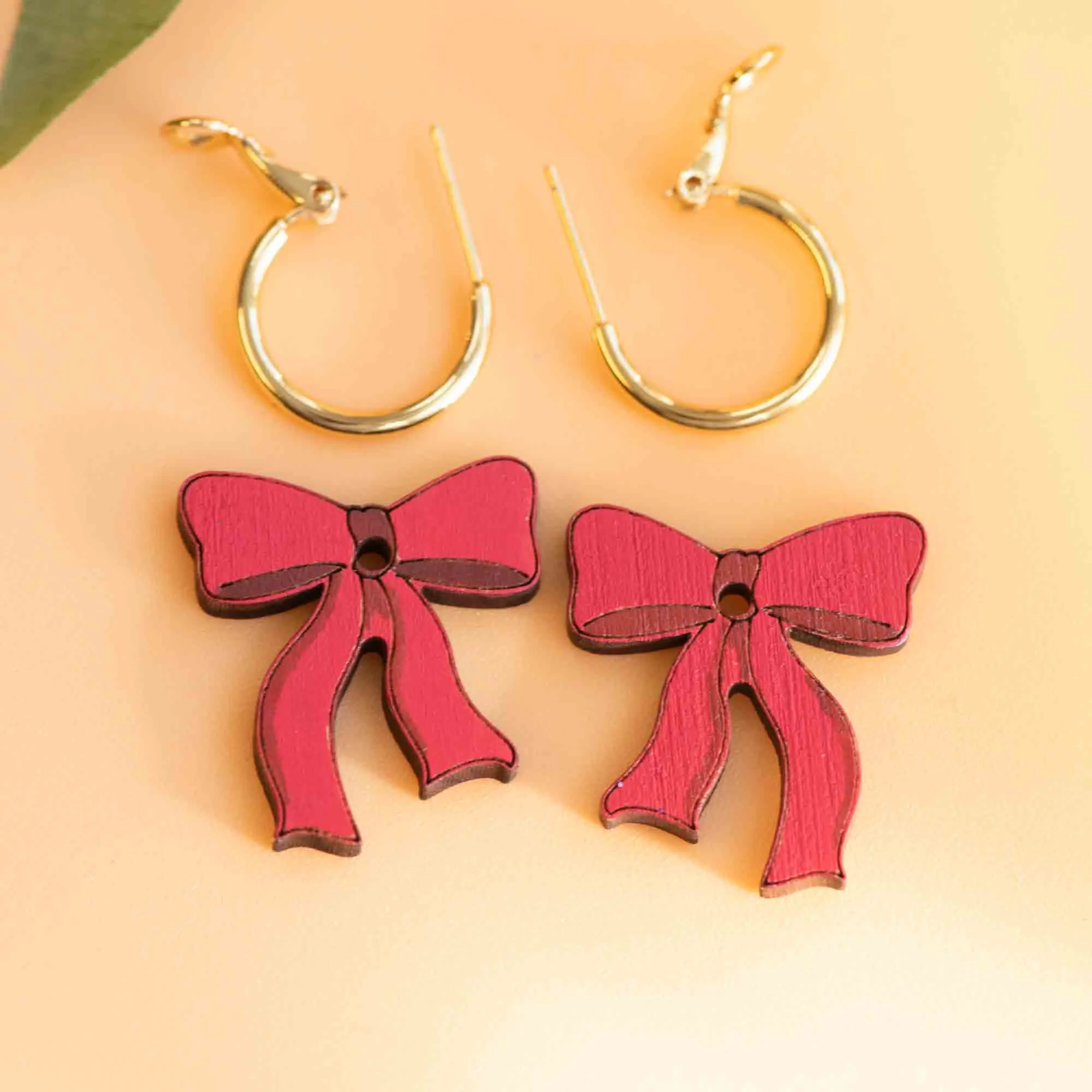 Glitter Pink Ribbon Bow Hoop Earrings - PET15232