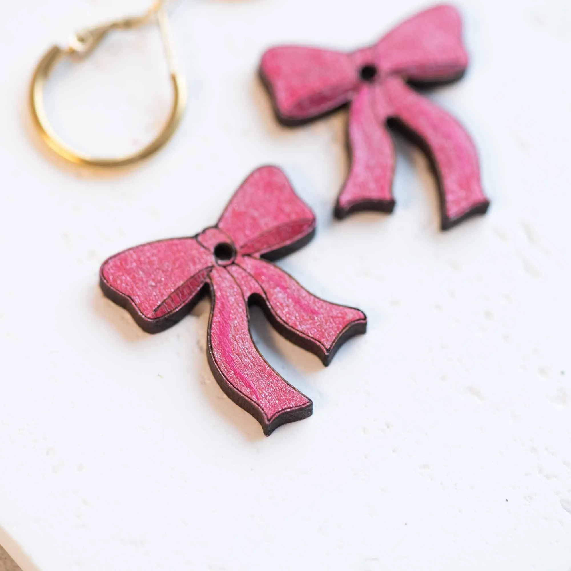 Glitter Pink Ribbon Bow Hoop Earrings - PET15232