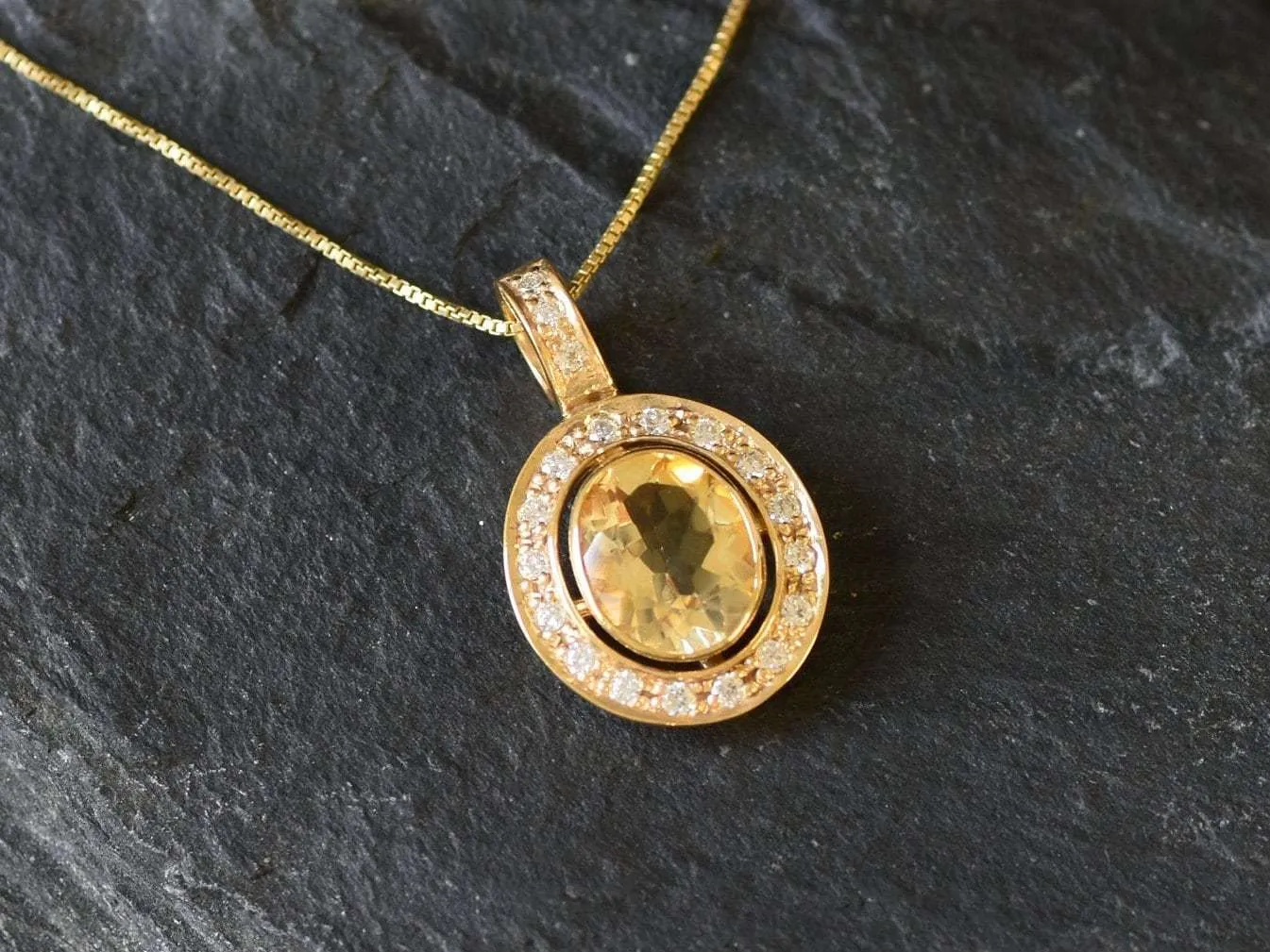 Gold Citrine Pendant - Natural Citrine Necklace - Yellow Victorian Pendant