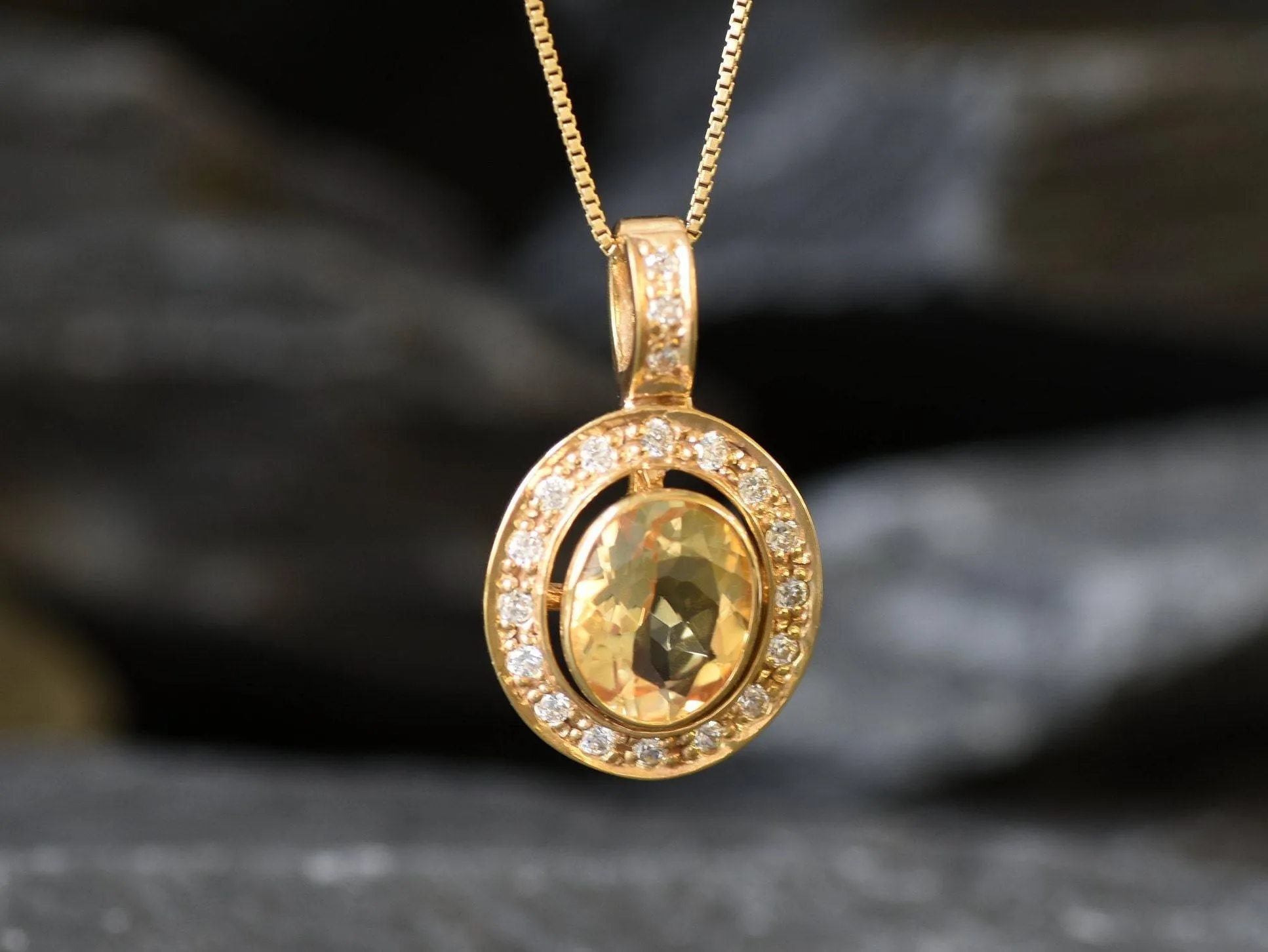 Gold Citrine Pendant - Natural Citrine Necklace - Yellow Victorian Pendant