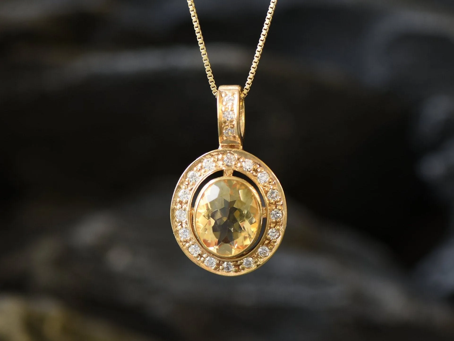 Gold Citrine Pendant - Natural Citrine Necklace - Yellow Victorian Pendant