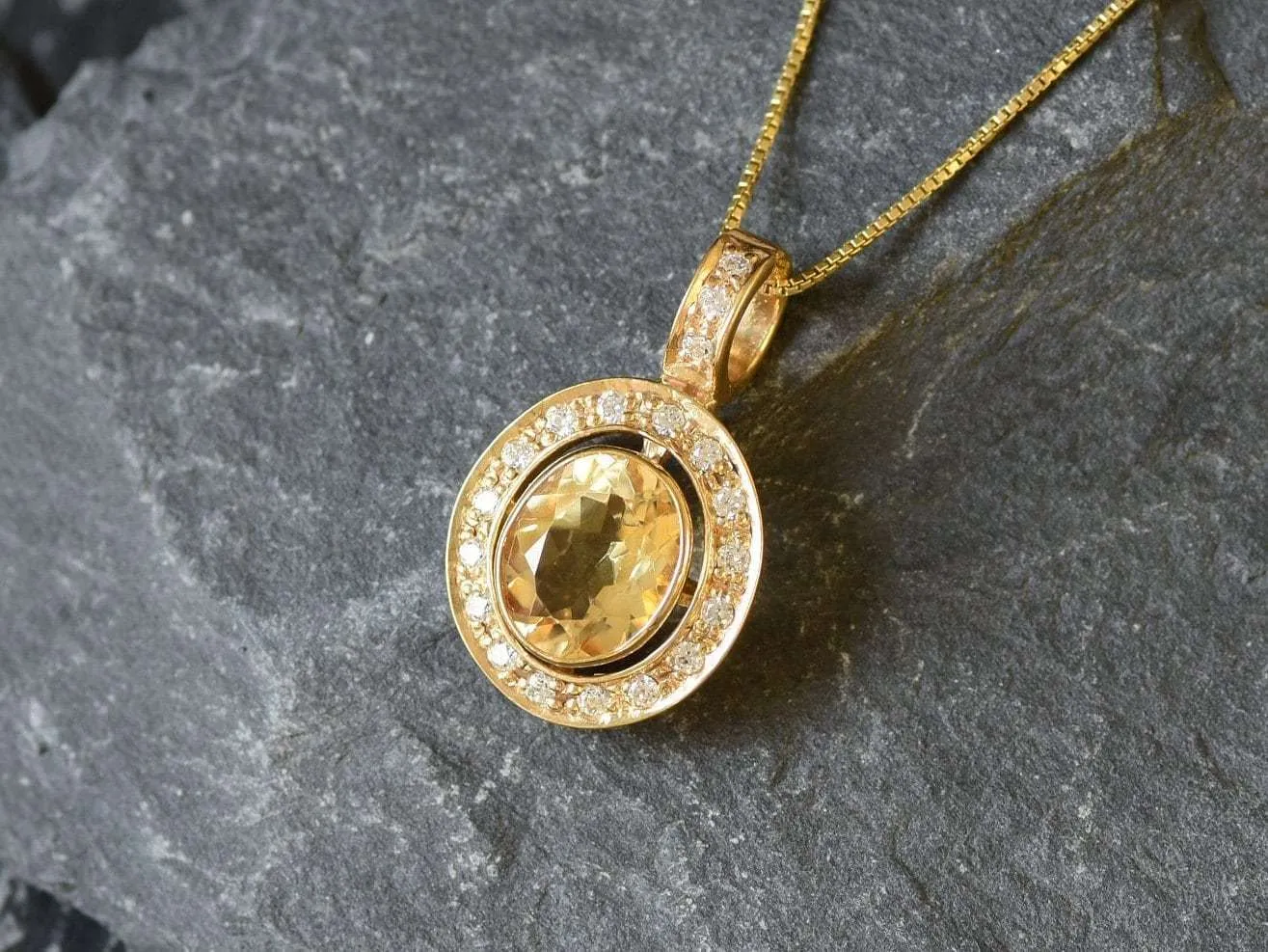 Gold Citrine Pendant - Natural Citrine Necklace - Yellow Victorian Pendant