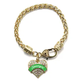 Gold Emerald Green Flower Girl Pave Heart Charm Braided Bracelet