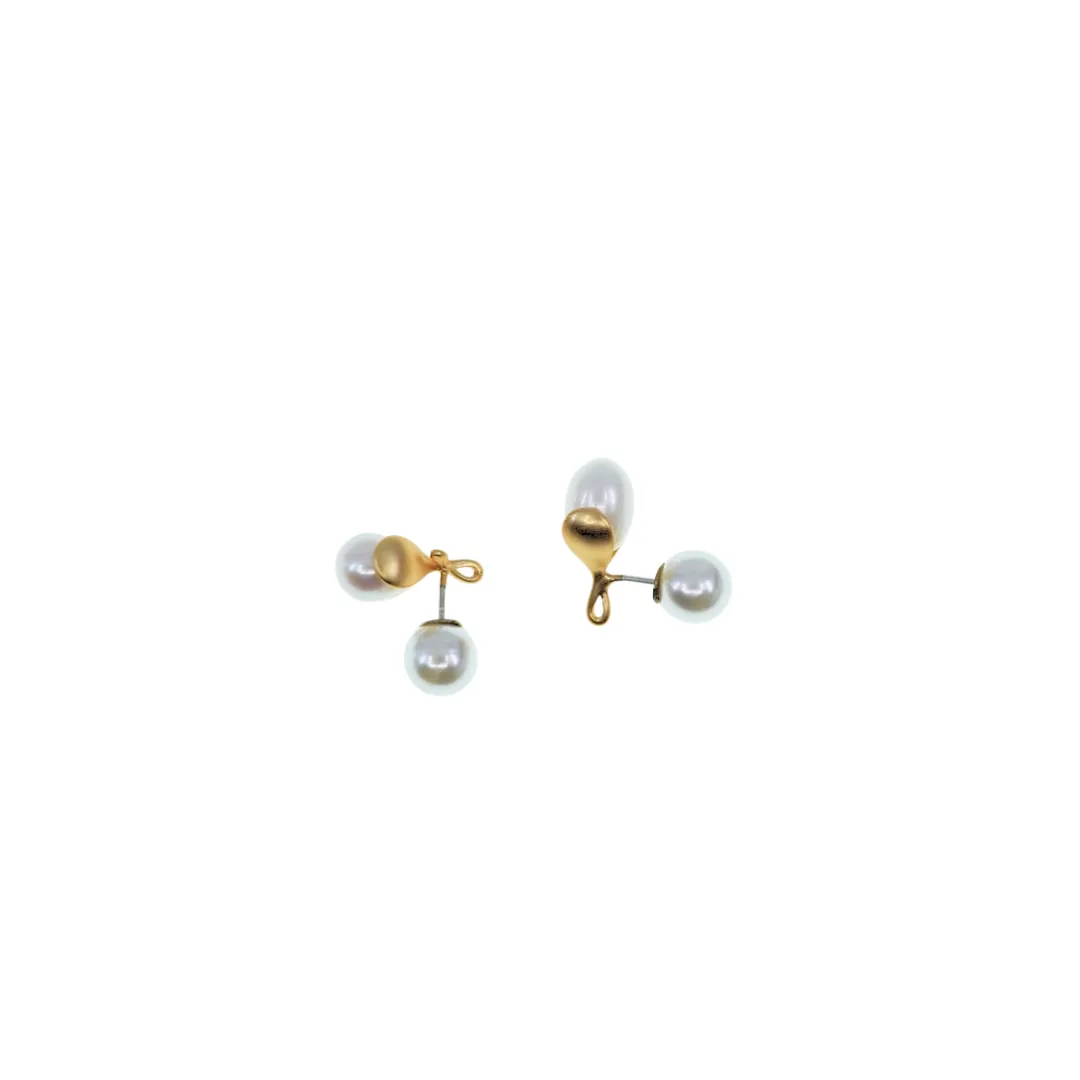 Gold Flower Petal Stud Earrings with Pearl Ear Nut