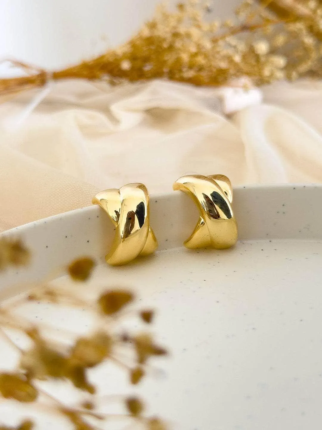 Gold Shell Textured Half Hoop Earrings