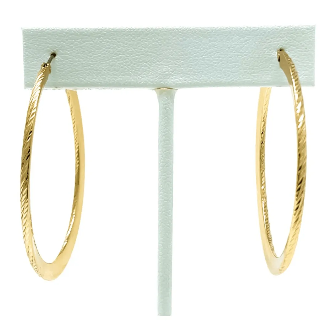 Gold Twisted Rope Hoop Earrings With Flat Back