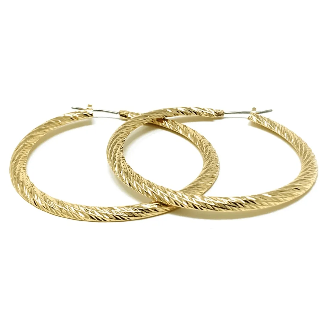 Gold Twisted Rope Hoop Earrings With Flat Back