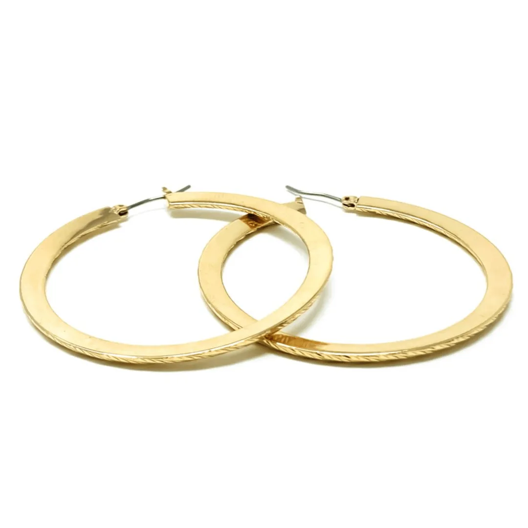 Gold Twisted Rope Hoop Earrings With Flat Back