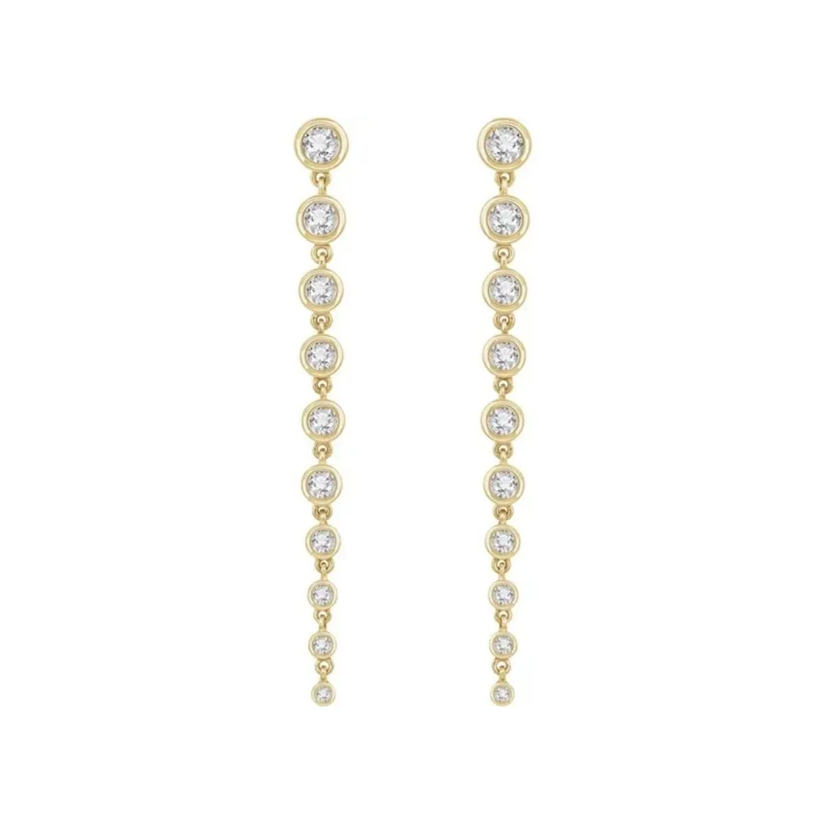 Graduated Gold Dangle Diamond Earrings