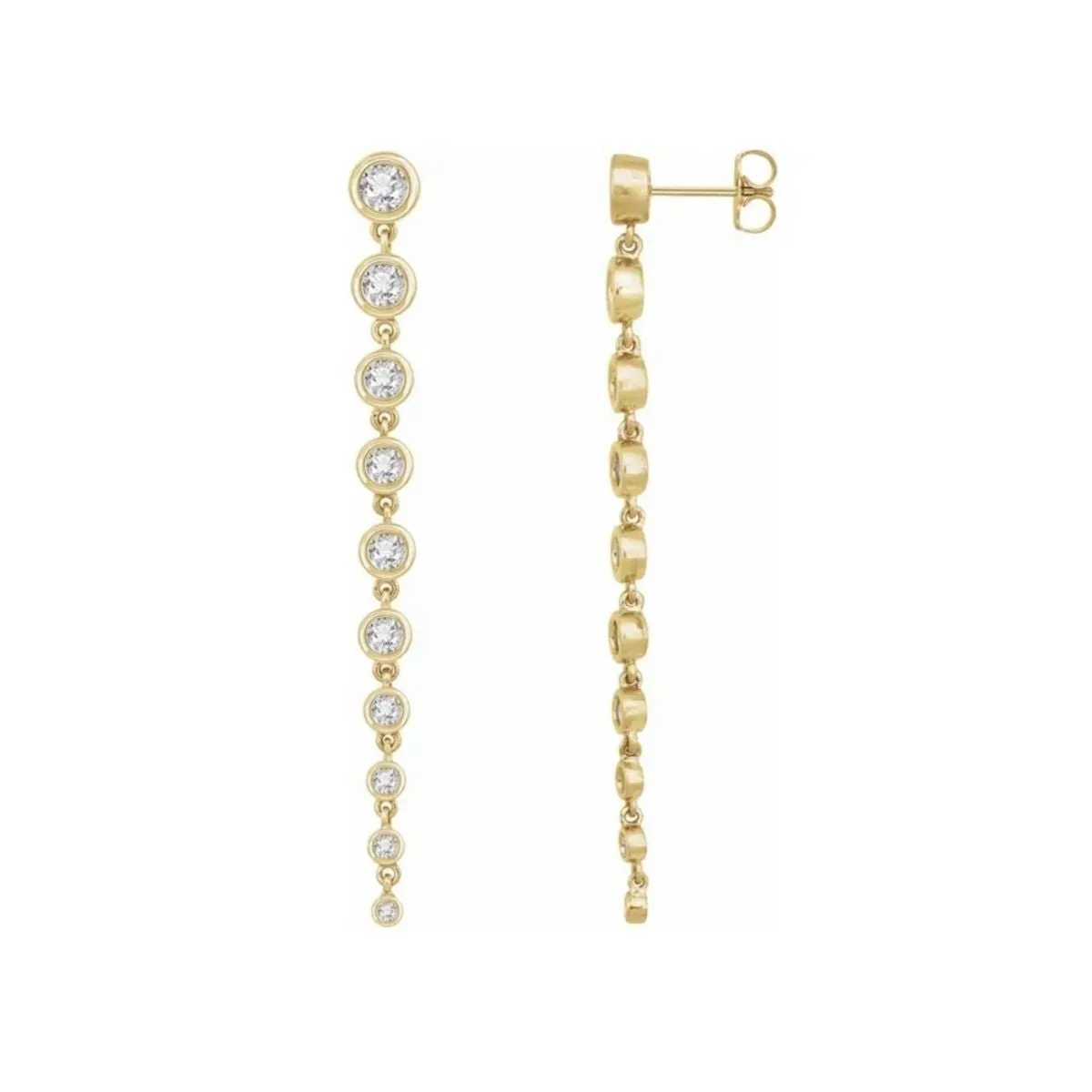 Graduated Gold Dangle Diamond Earrings