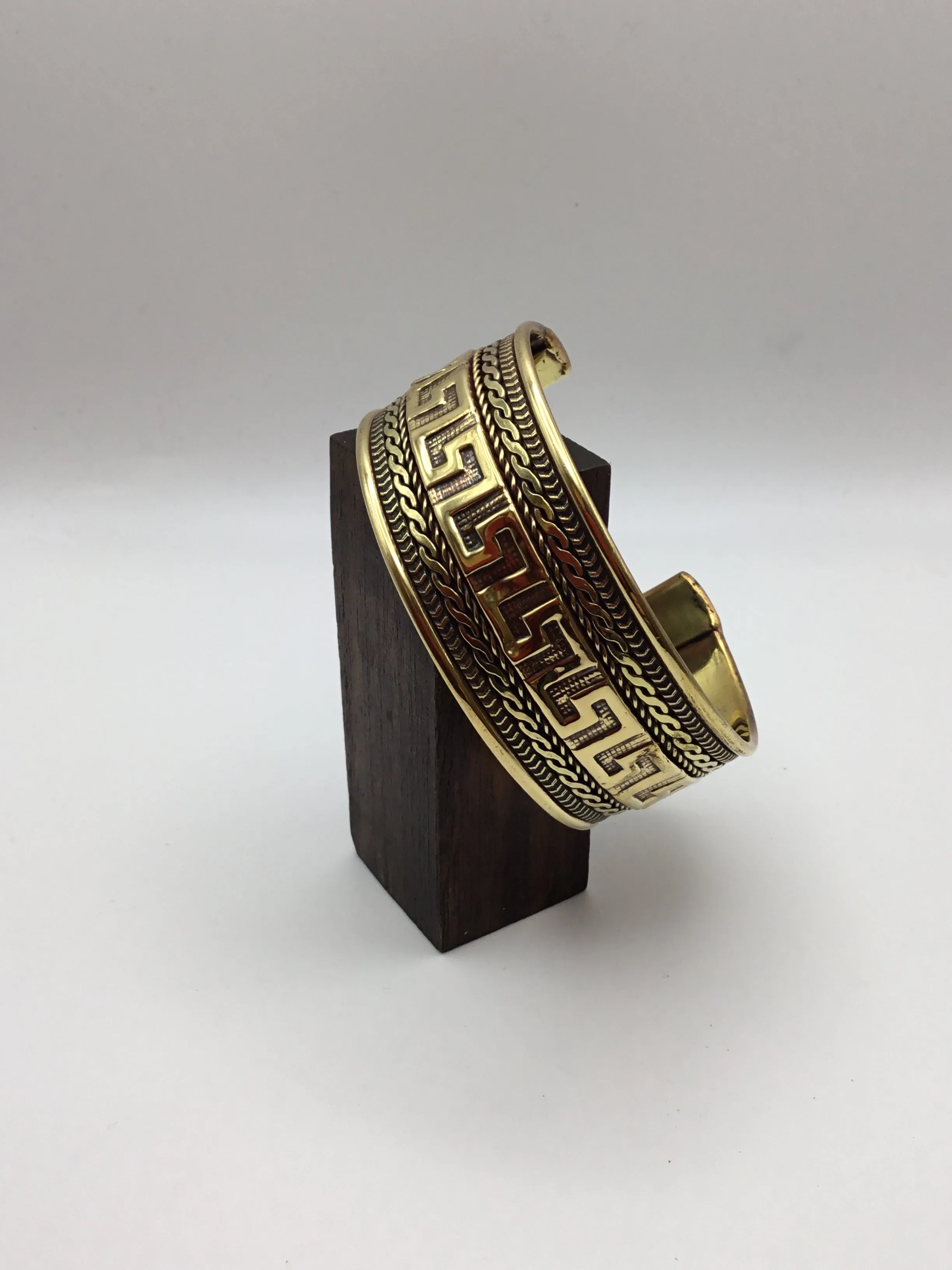 Greek Key Bangle: Brass and Silver plated brass