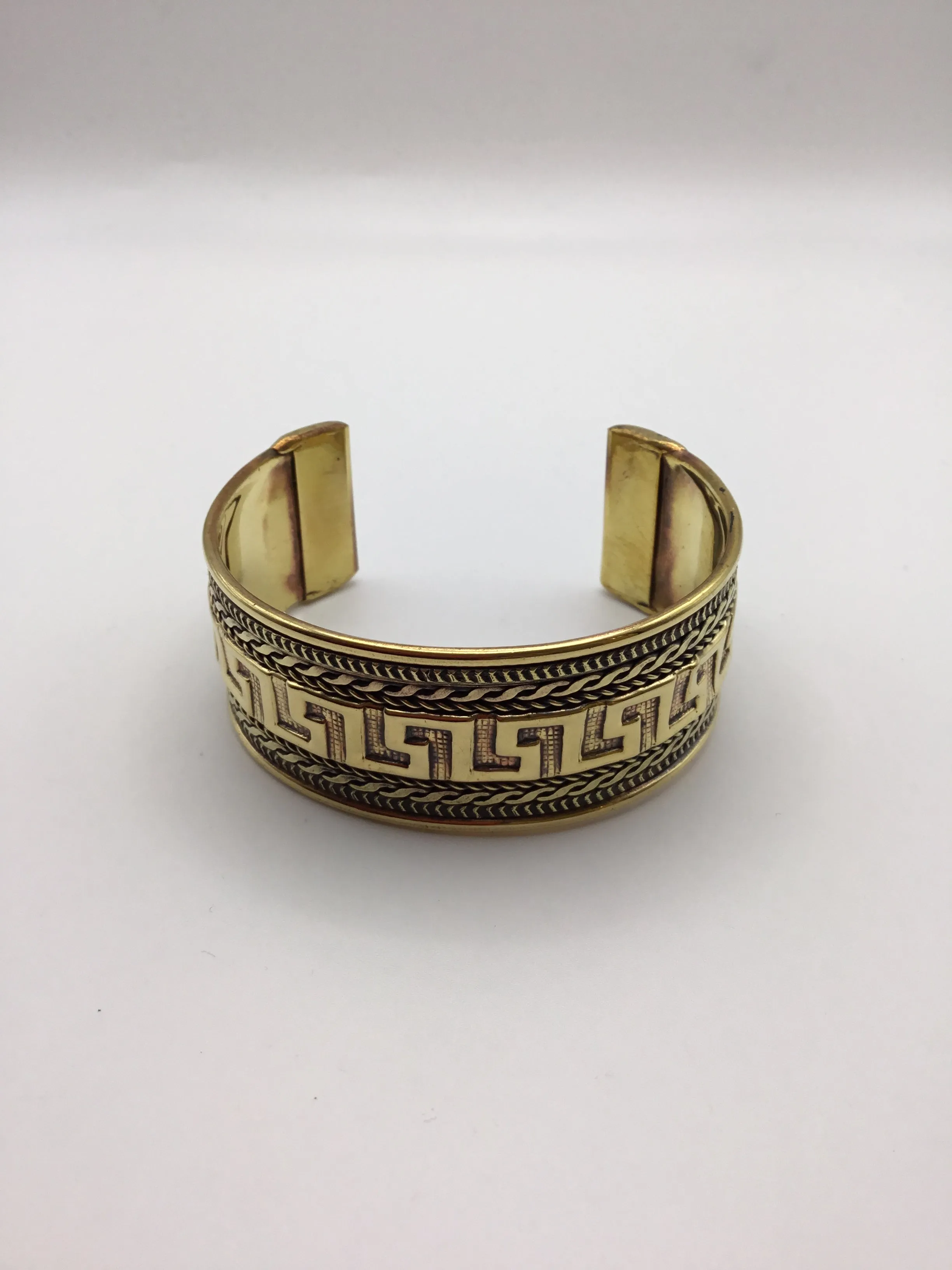 Greek Key Bangle: Brass and Silver plated brass